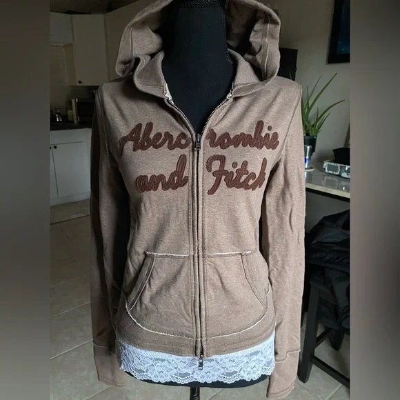 Vintage Abercrombie light brown zip up hooded sweater! - Picture 10 of 12